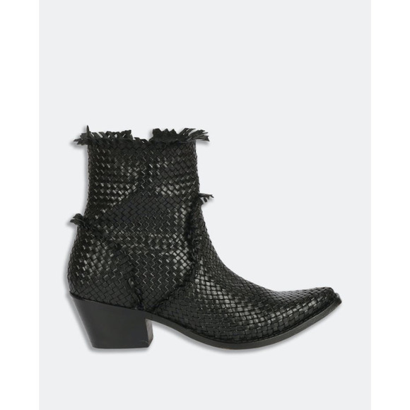Saint G Boots Nora Women Size 37 Black Leather Western Woven Pointy Toe Coastal